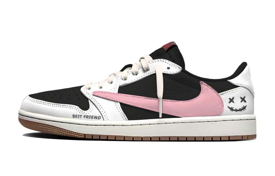 Jordan Travis Scott x Jordan Air Jordan 1 Peach Shaped Ghost Face Fashion Trend Abrasion Resistant Low top