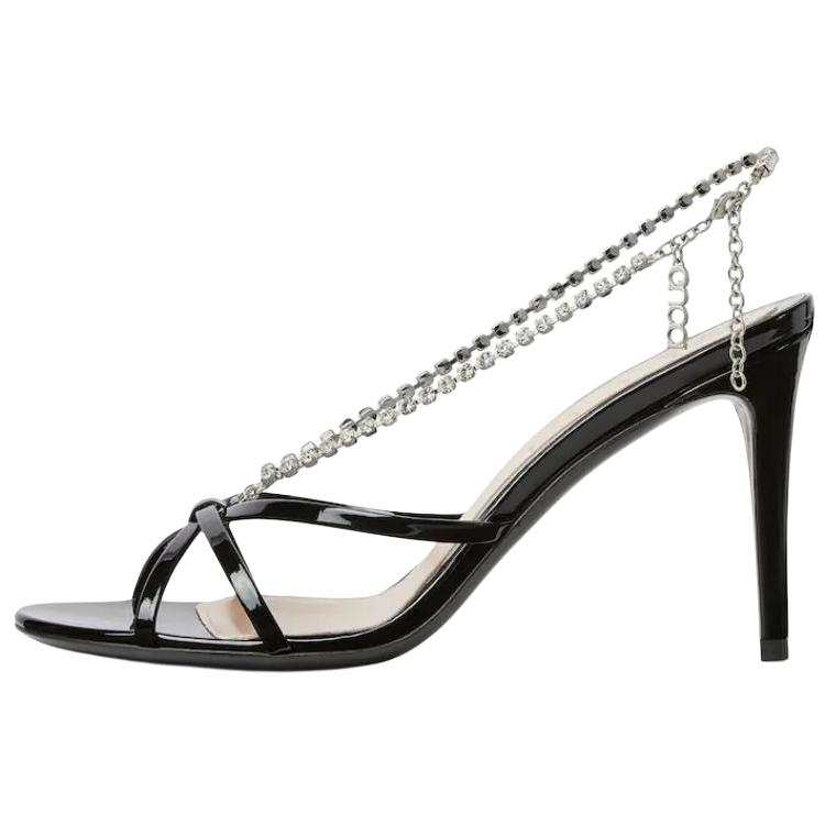 GUCCI Patent Leather One Strap Sandals 8.5cm Women's Black