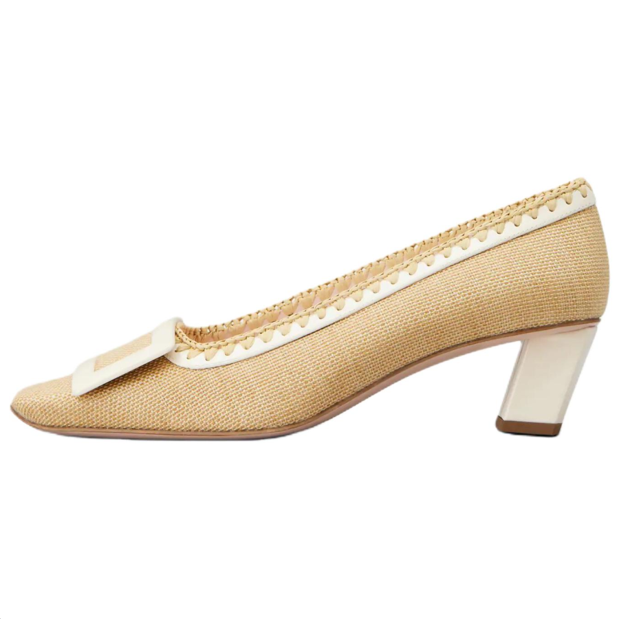 Roger Vivier Belle Vivier Block Heel High Heels 4.5cm Women's Beige Yellow