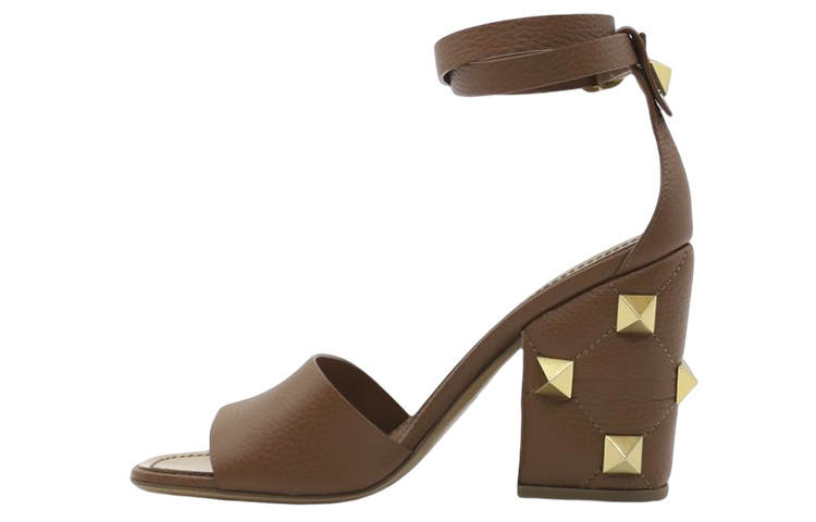 Valentino Rockstud Leather One Strap Sandals Women's Brown