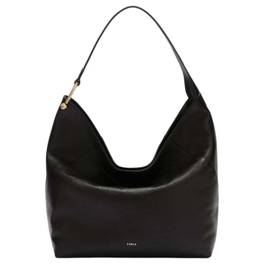 Furla Grain Calfskin Water Dumpling Shoulder Bag Large Women's Black