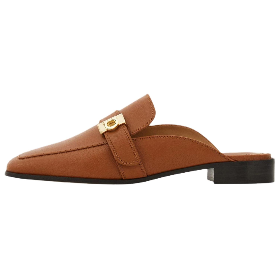 FERRAGAMO Hug Rubber Sole Quiet Closed Toe Slippers Women's Brown