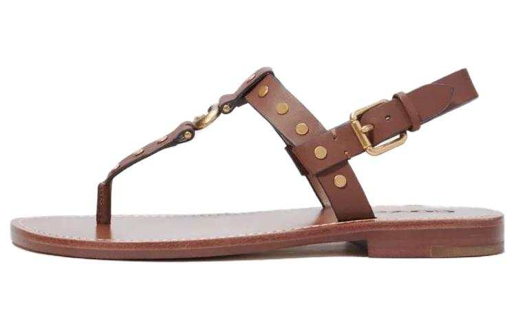 COACH COACH Leather One Strap Sandals Women's Brown