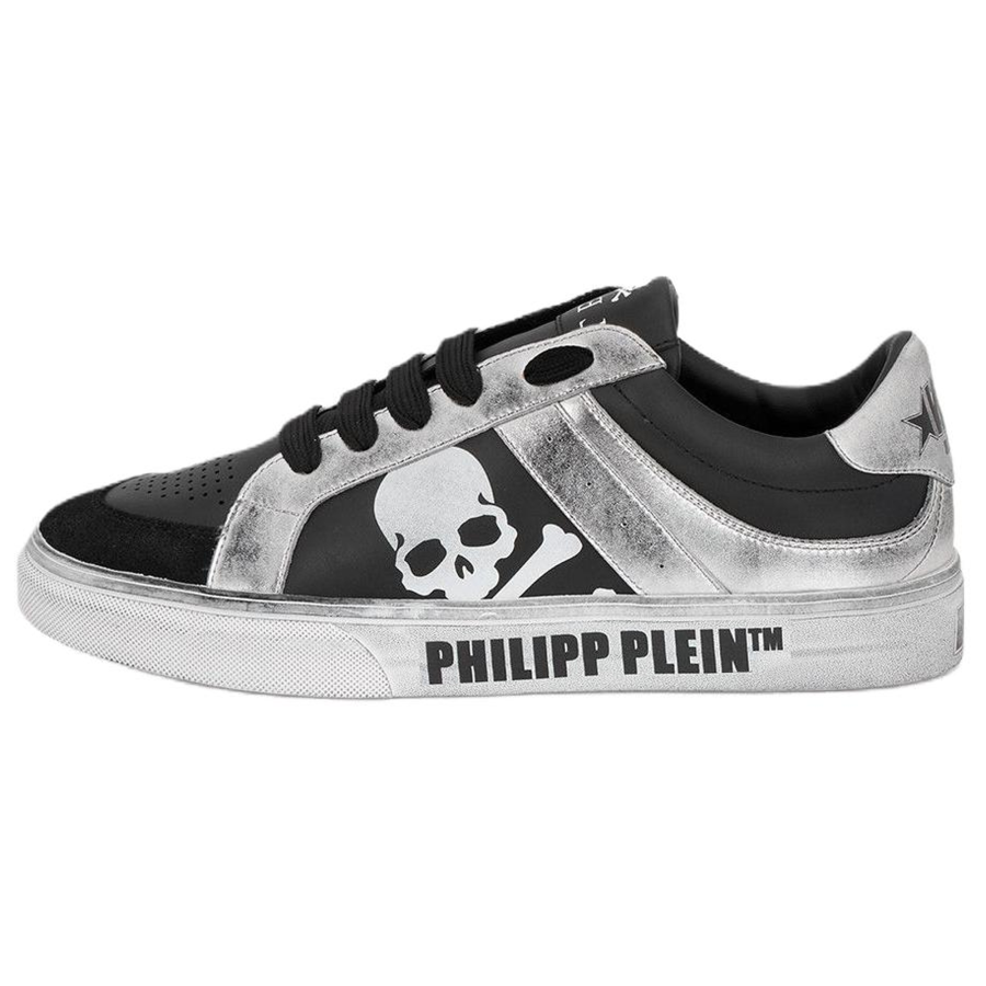 PHILIPP PLEIN Cow Leather Low top Casual Shoes Unisex Black Silver