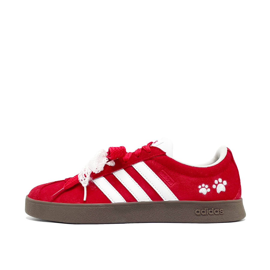 Adidas Adidas VL COURT 2.0 Red Velvet Paw Print Synthetic Leather, Split Cow Leather Coverage Abrasion Resistant Low top
