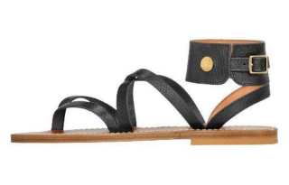 LONGCHAMP Leather One Strap Sandals Women's Black