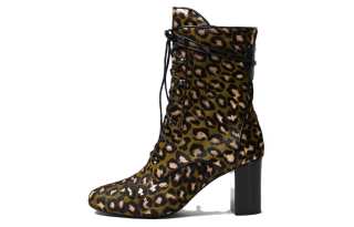 LONGCHAMP Suede Ankle Boots Women's Leopard Print