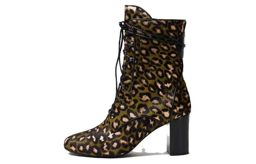 LONGCHAMP Suede Ankle Boots Women's Leopard Print