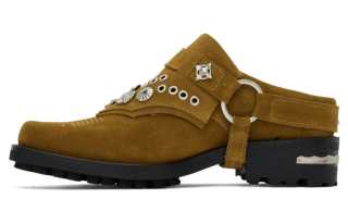 TOGA VIRILIS Leather Closed Toe Slippers Men's Khaki