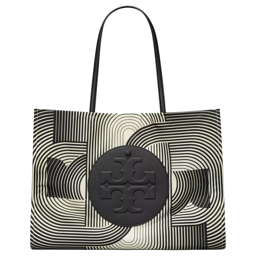 TORY BURCH Ella Fabric+Artificial Leather Tote Bag, Shopping Bag, Shoulder Bag Women's Black