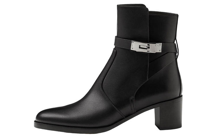 HERMES Frenchie Leather Fashion Ankle Boots 5CM Women's Black