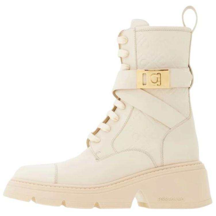 FERRAGAMO Cow Leather Ankle Boots 4cm Women's Beige