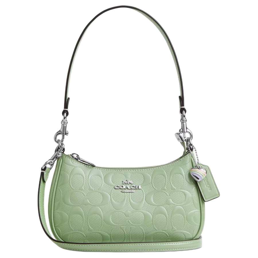 COACH Teri Pearl Patent Leather Crossbody Bag, Shoulder Bag Small Women's Silver & Light Green
