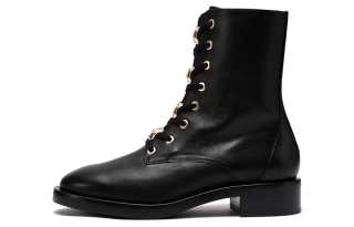 Stuart Weitzman /SW Cow Leather Short Combat Boots Women's Matte Black