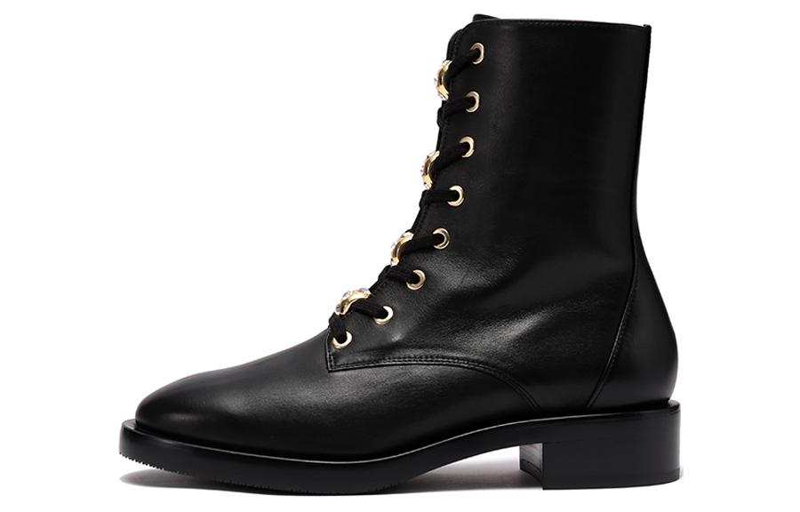 Stuart Weitzman /SW Cow Leather Short Combat Boots Women's Matte Black