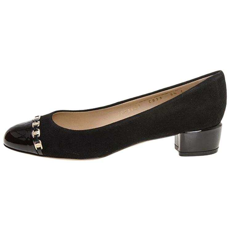 FERRAGAMO Leather Chunky Heel High Heels 3.5cm Women's Black
