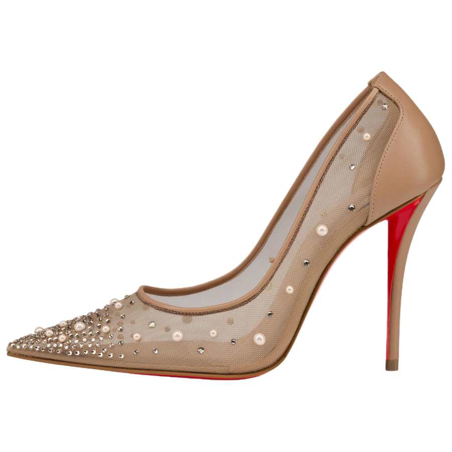 Christian Louboutin CL Miss Z Degrastrass Perla Leather Slim Heel High Heels 10cm Women's Blush Color
