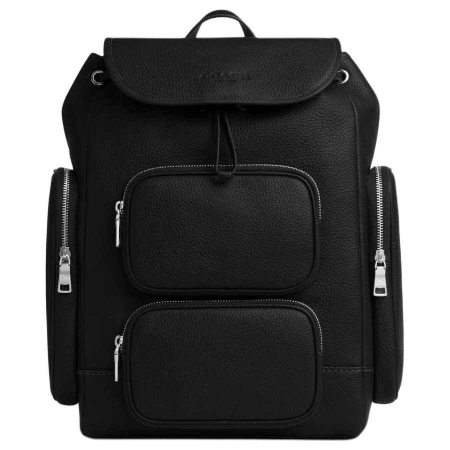 COACH COACH Cow Leather With Fabric Backpack Large Men's Silver & Black