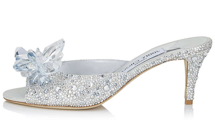 Jimmy Choo Rhinestone Slide Slippers 6.5cm Women's Silver White