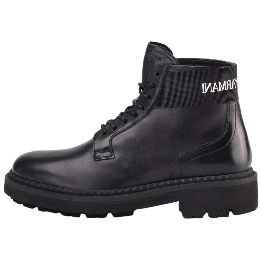EMPORIO ARMANI Leather Short Combat Boots 4.5cm Men's Black