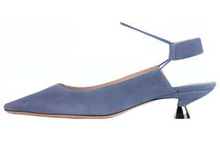 GIORGIO ARMANI ARMANI Leather Cone Heel Mid Low Heel Shoes Women's Haze Blue