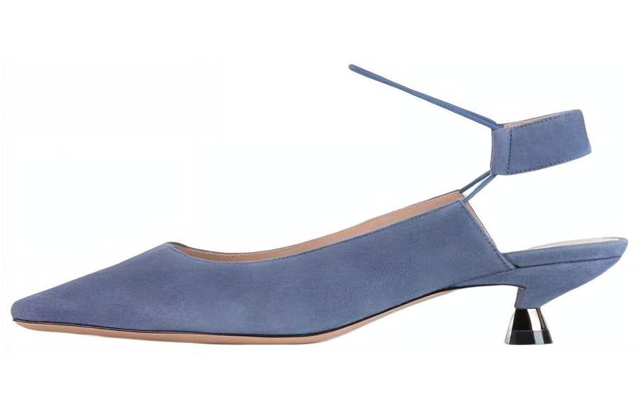 GIORGIO ARMANI ARMANI Leather Cone Heel Mid Low Heel Shoes Women's Haze Blue