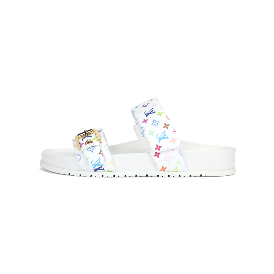 LOUIS VUITTON Bom Dia Flat Comfort Mule Takashi Murakami White Women's