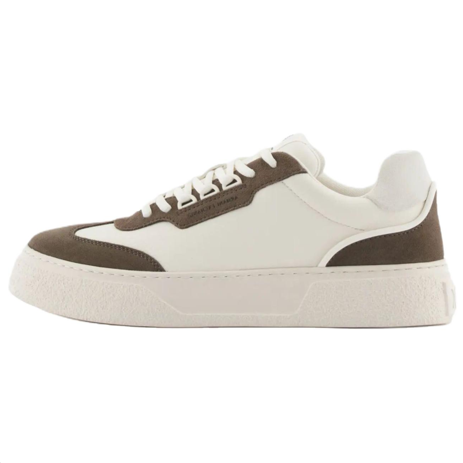 ARMANI EXCHANGE ARMANI EXCHANGEAE Cow Split Leather Low top Skateboard Shoes 4cm Men's Ecru & Brown