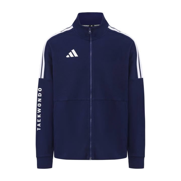 Adidas Adidas Jackets Unisex Navy Blue With White Stripes Stand Collar Moderate Multi Pocket Knitted