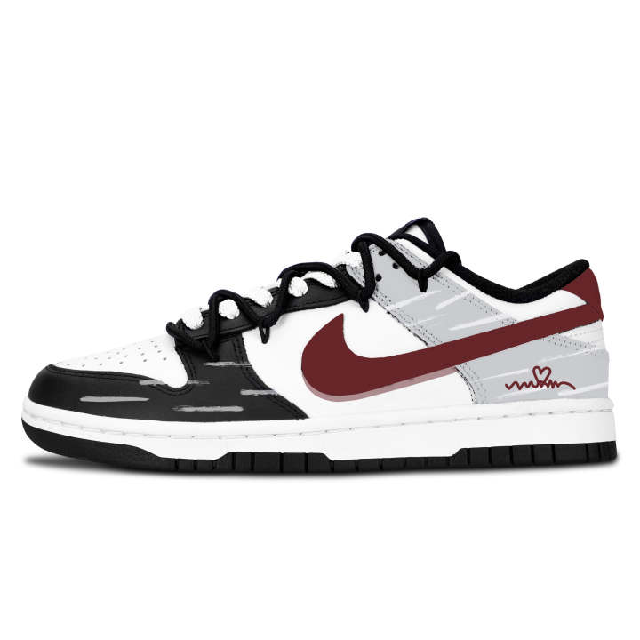Nike Nike Dunk Black White, Crimson Gray Heart Leather Slip Resistant Abrasion Resistant Slip Resistant Abrasion Resistant