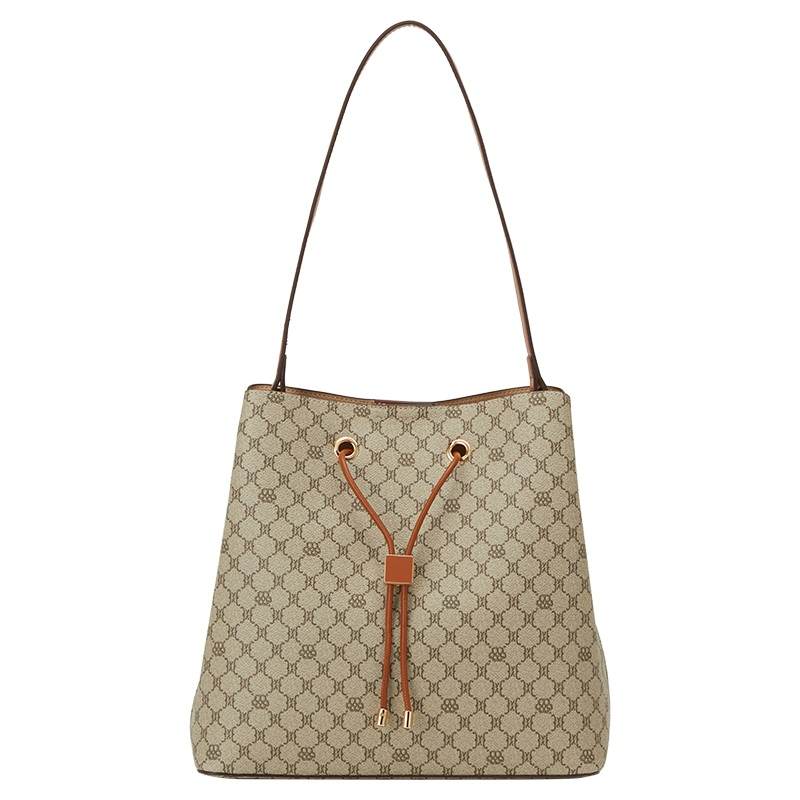 YEARCON PVC Artificial Leather With Synthetic Leather Bucket Bag, Shoulder Bag Large Women's Khaki