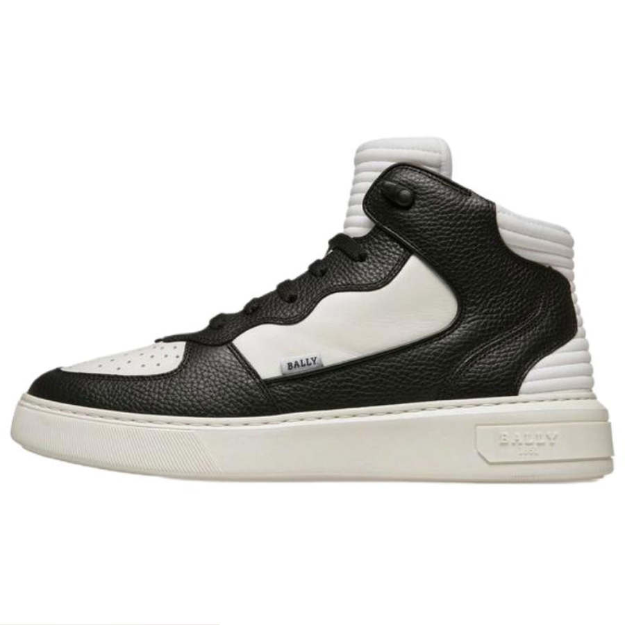 BALLY Textile, Cow Leather Mid top Skateboard Shoes Men's Black