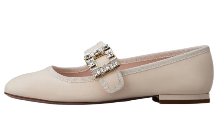 Roger Vivier Très Vivier Patent Leather Rhinestone Buckle Women's Casual Shoes Women's Cream