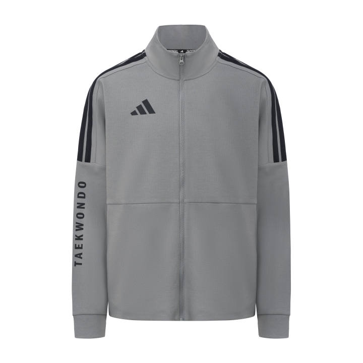 Adidas Adidas 3 Stripes Jackets Unisex Dark Gray With Black Print Stripes Stand Collar Moderate Multi Pocket Knitted