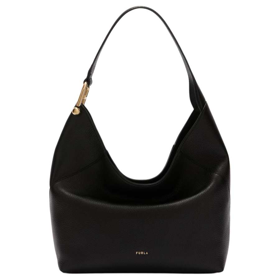 Furla Calfskin Water Dumpling Shoulder Bag Medium Women's Black
