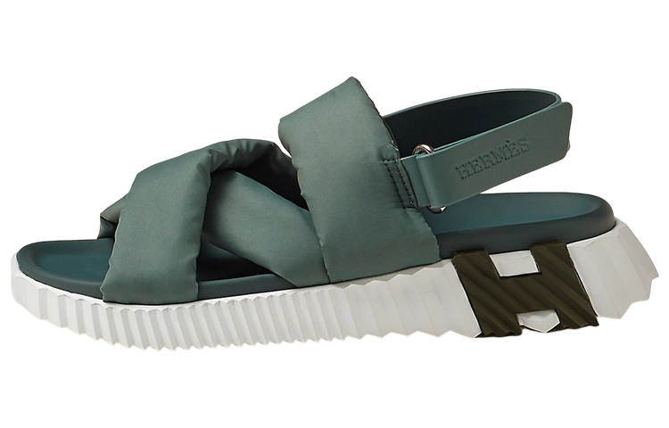 HERMES Electric Fabric Beach Sandals Women's Green