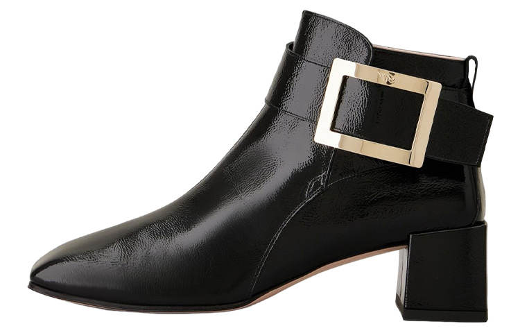 Roger Vivier Patent Leather Square Toe Ankle Boots Women's Black