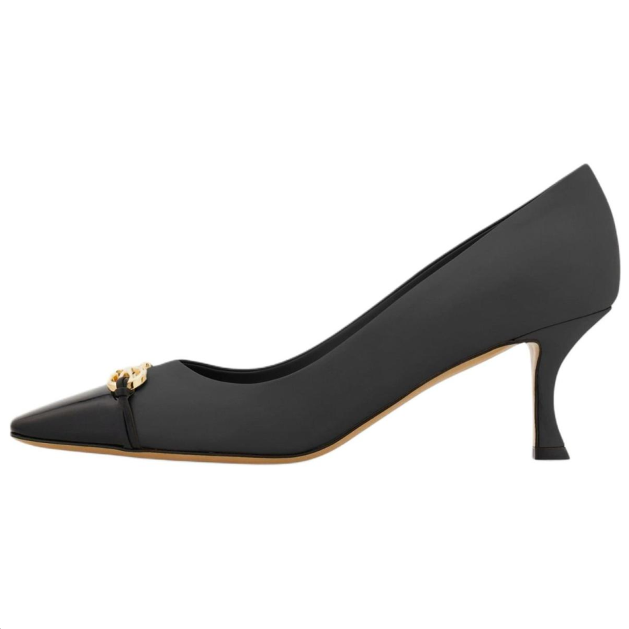 FERRAGAMO Gancini Patent Leather Slim Heel High Heels 6CM Women's Black