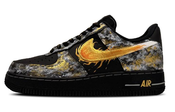 Nike Nike Air Force 1 Low top Skateboard Shoes Unisex Black Gold