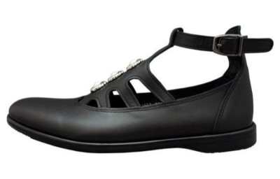 Tokyo Bopper Cow Leather, Leather Minimalist Fashion Chunky Heel Mary Jane Shoes 2cm Women's Black