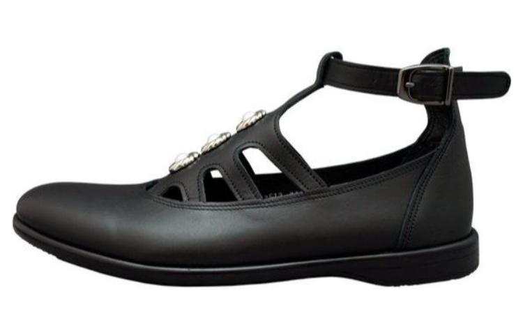 Tokyo Bopper Cow Leather, Leather Minimalist Fashion Chunky Heel Mary Jane Shoes 2cm Women's Black