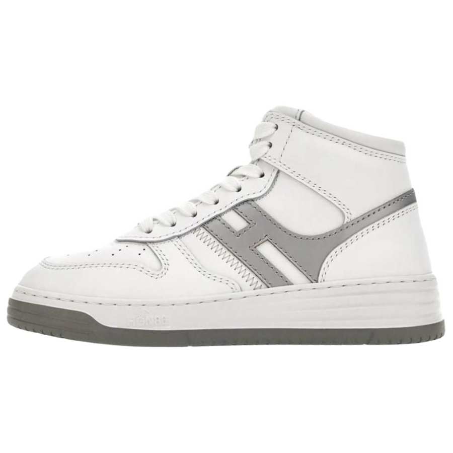 HOGAN H630 Leather High top Casual Skate Shoes Women's Silver White