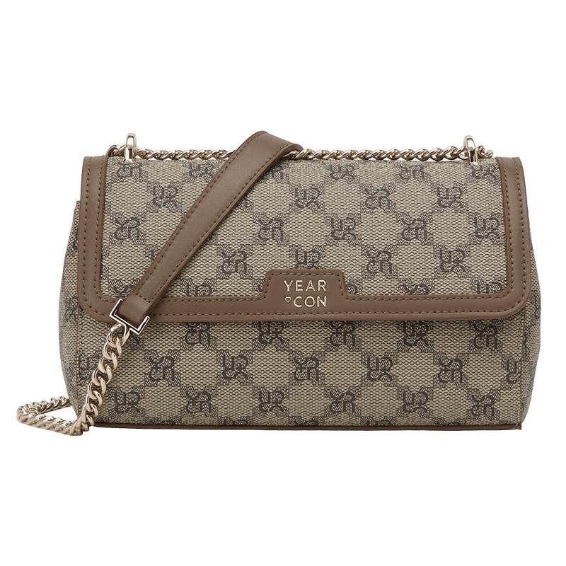 YEARCON PVC, Fabric Shoulder Bag Women's Dark Brown