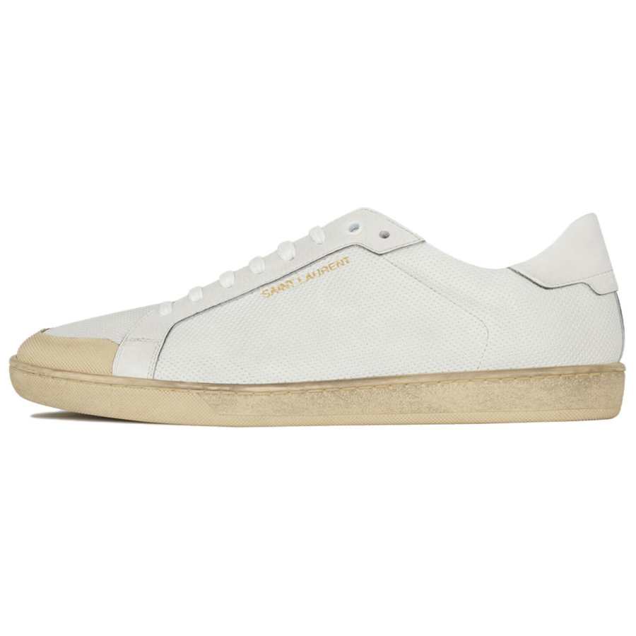 SAINT LAURENT SL/39 Court Classic Low top Stylish Skateboarding Shoes Men's Ivory White Distressed