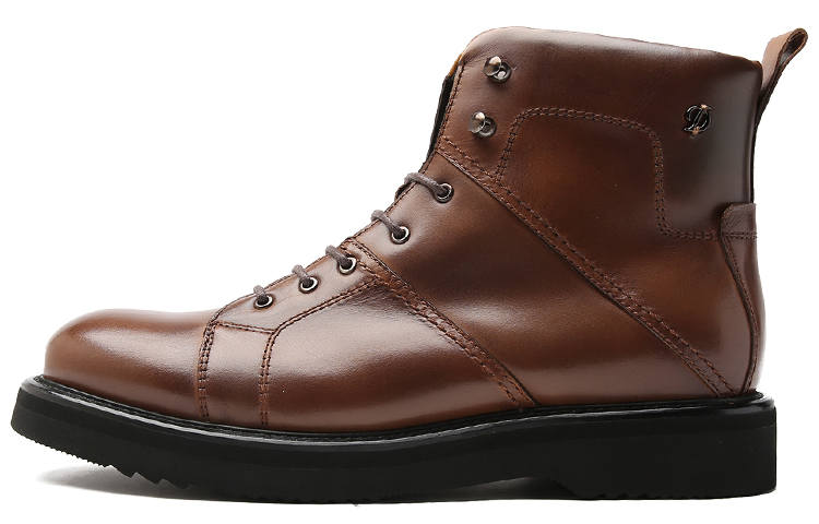 S.T.Dupont S. T.DUPONT Top Grain Cow Leather Combat Boots Men's Yellow Brown