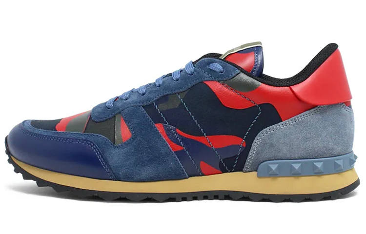 Valentino Rockrunner Leather Low top Casual Shoes Men's Blue Red