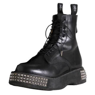 R13 Single Stack Leather Short Combat Boots 3.8cm Women's Black