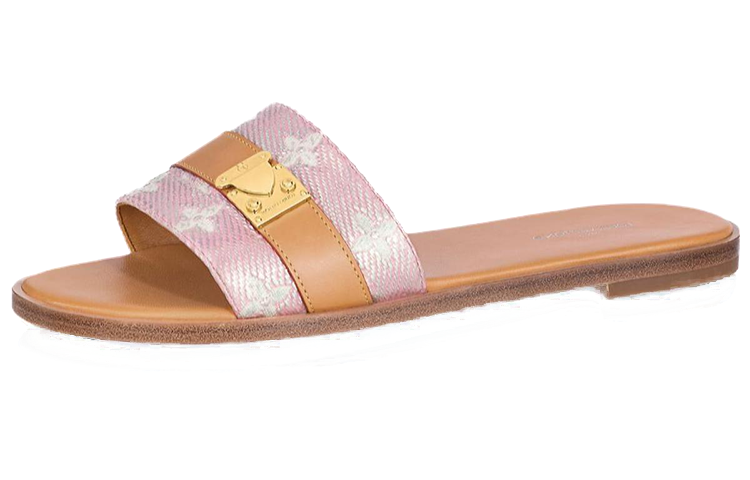 LOUIS VUITTON Lock It Slide Slippers Women's Pink Brown
