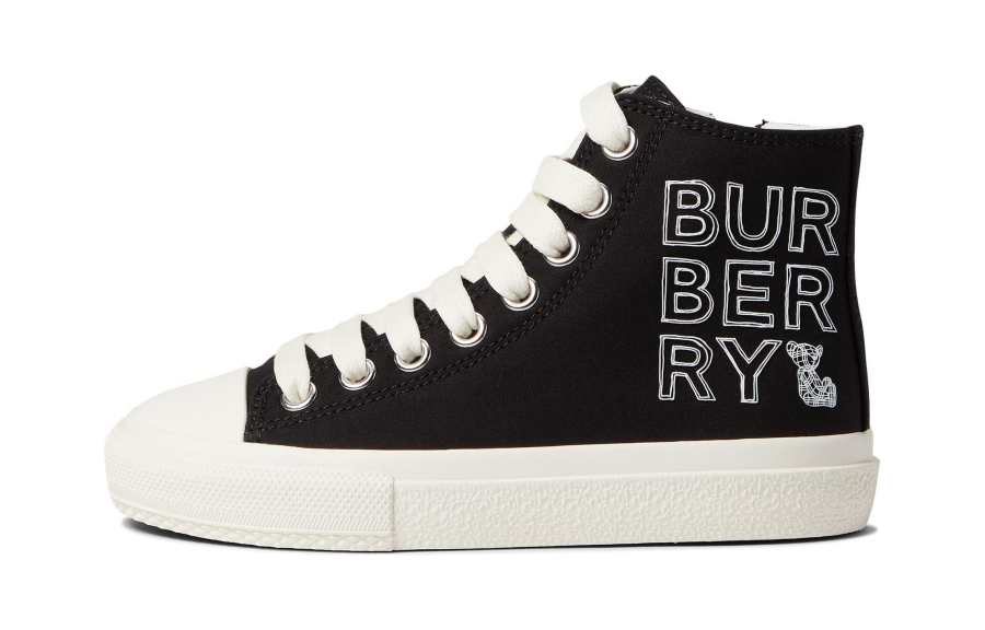 Burberry Cotton Fabric Print High top Stylish Skateboarding Shoes Black Children Aged 3 7 Years Old