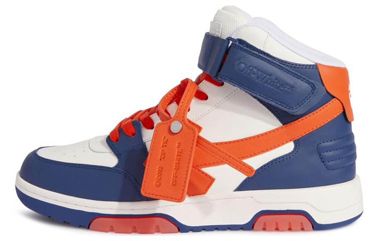OFF-WHITE OFF WHITE Out Of Office Leather High top Stylish Skateboarding Shoes Men's Blue Orange